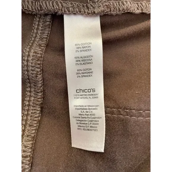 Chico's Womens Pants Size 2.5 (L/14) Stretch Cotton Rayon Spandex Brown - Picture 5 of 9